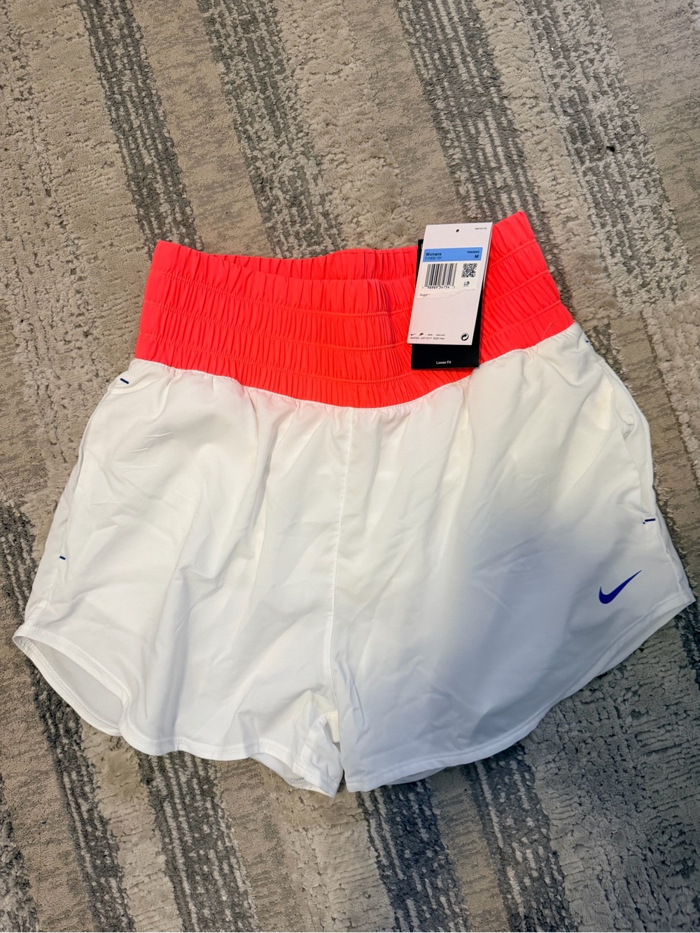 Nike Women’s White Athletic Shorts with Bright Coral Waistband